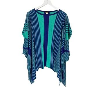 Zoe Couture Poncho Sweater Womens Small Green Blue Striped Sleeved Silk Cashmere